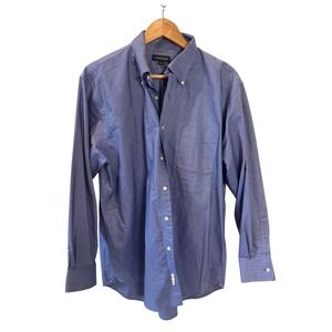 Lands End Mens Chambray Blue Button Down Dress Shirt 100% Cotton Large 16 1/2 33